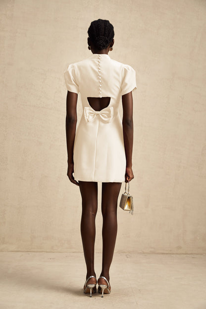 Anna White Petal Sleeve Cut Out Bow Mini Dress