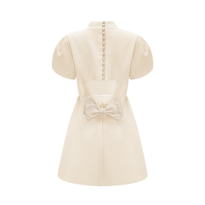 Anna White Petal Sleeve Cut Out Bow Mini Dress
