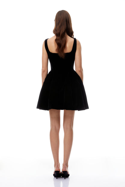 Selma Black Square Neck Velvet Mini Dress