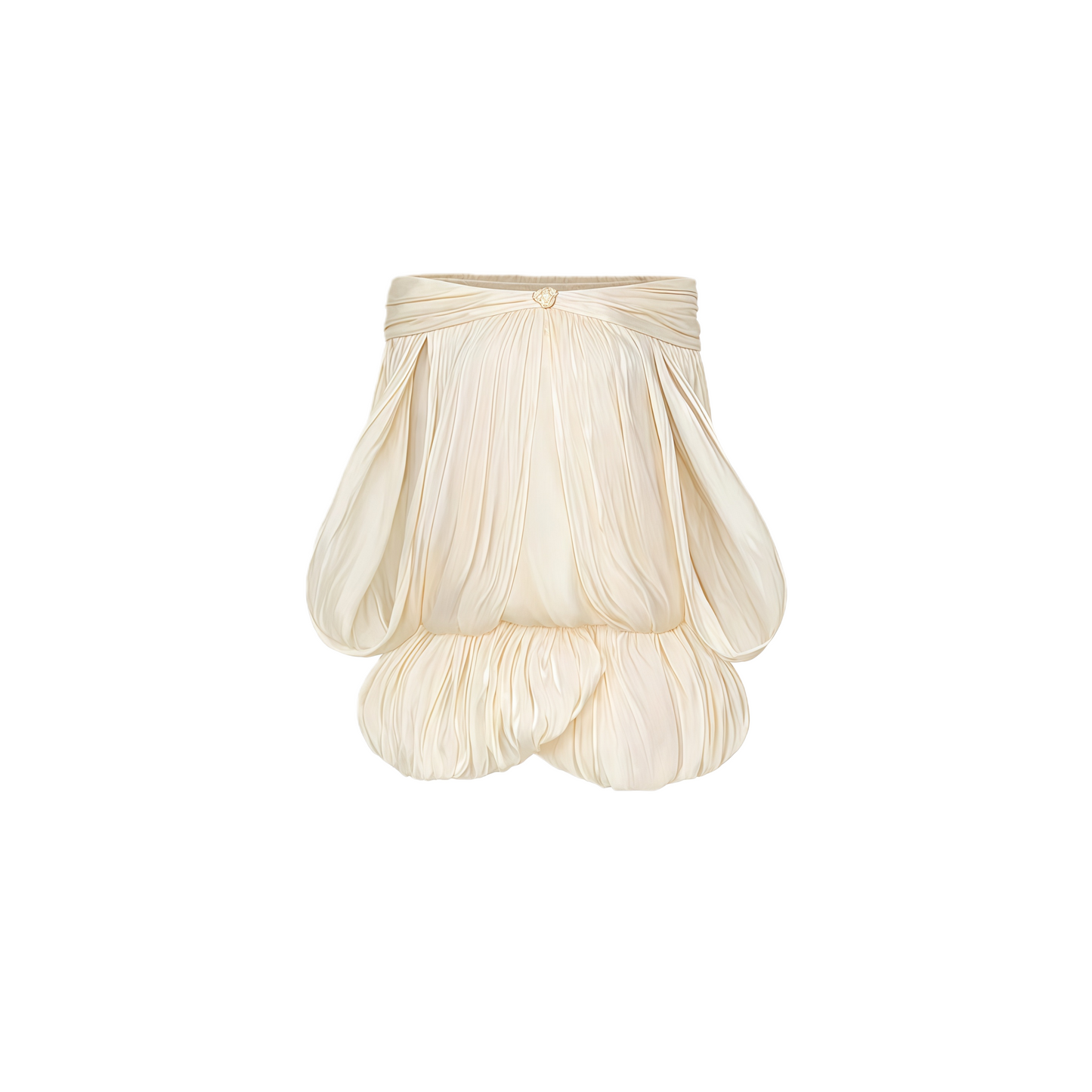 Shayla Neutral Asymmetrical Shirred Glossy Mini Dress