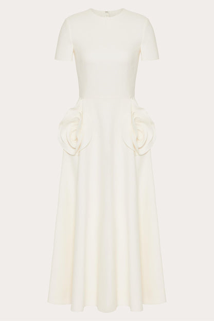 Jared Floral Appliqué Short Sleeves Midi Dress-Sunfere