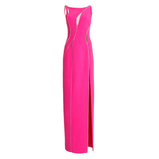 Pink Cut Out Diamonds Split Maxi Bandage Dress