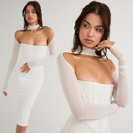 White Hollow Out Corset Dress for Wedding Pridesmaid Prom Graduation
