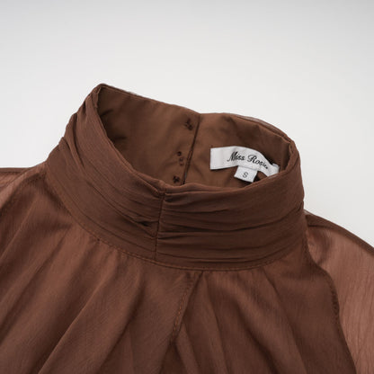 Jade Brown Ruched Tulle Mini Dress