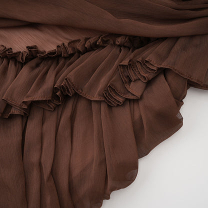 Jade Brown Ruched Tulle Mini Dress