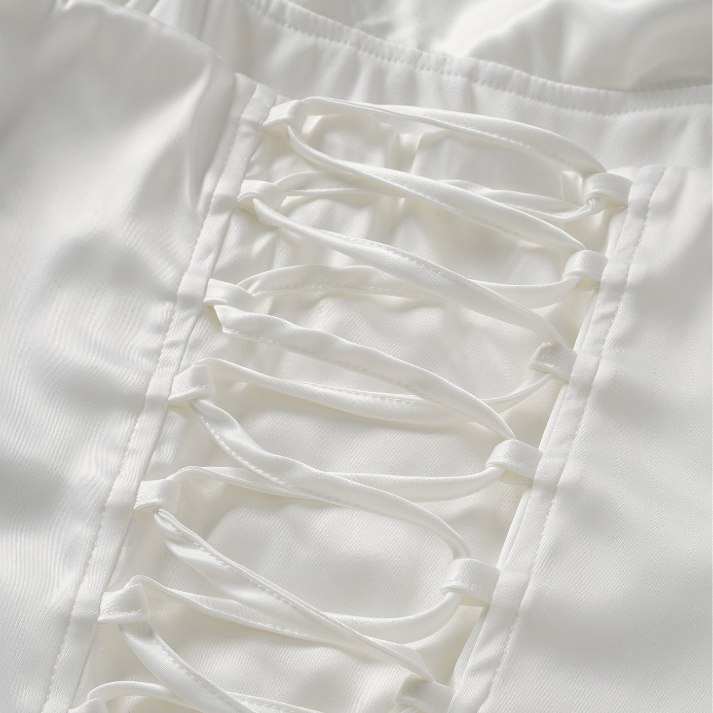 Zenina White Ruched Ribbon Detail Mini Dress