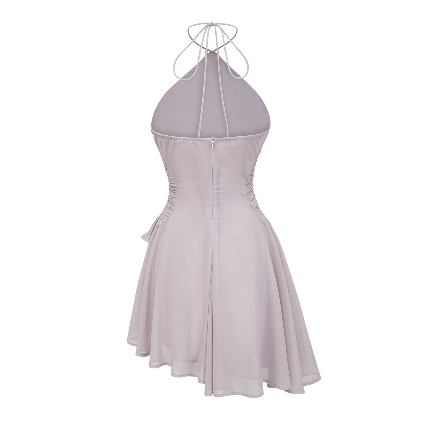 Doux Purple Ruffled Trim Pleated Mini Dress