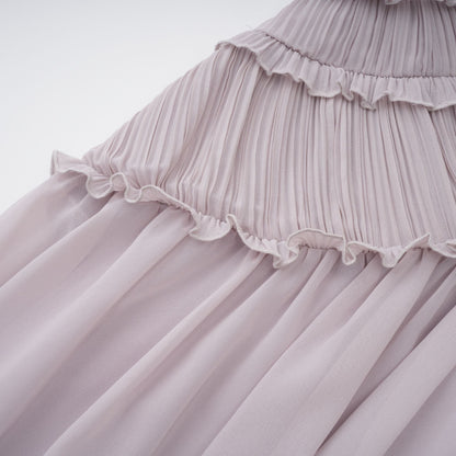 Doux Purple Ruffled Trim Pleated Mini Dress