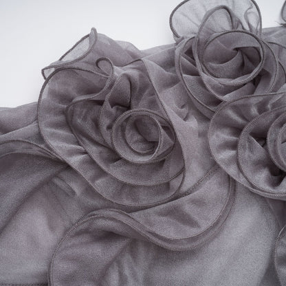 Hannabella Grey Asymmetrical Ruffled Floral Mini Dress