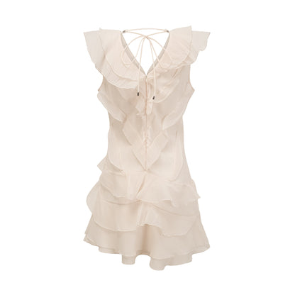 Hélène faux-flower layered ruffled mini dress