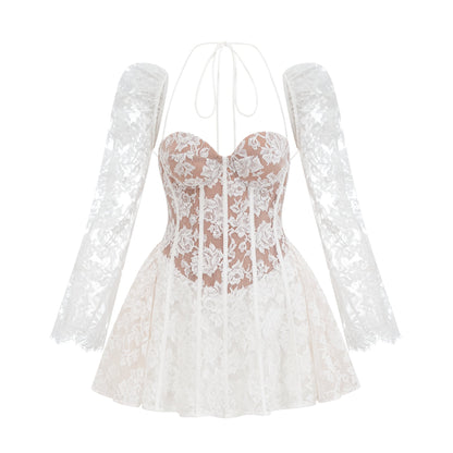 Vivienne white floral-lace corset mini dress