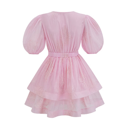 Florence pink floral-embroidered layered mini dress