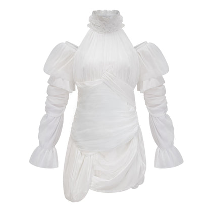 Déotille White Asymmetrical Ruched Mini Dress