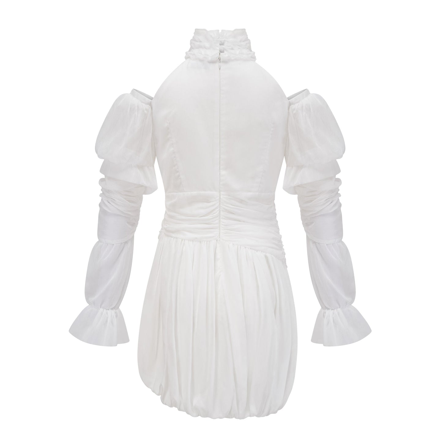 Déotille White Asymmetrical Ruched Mini Dress