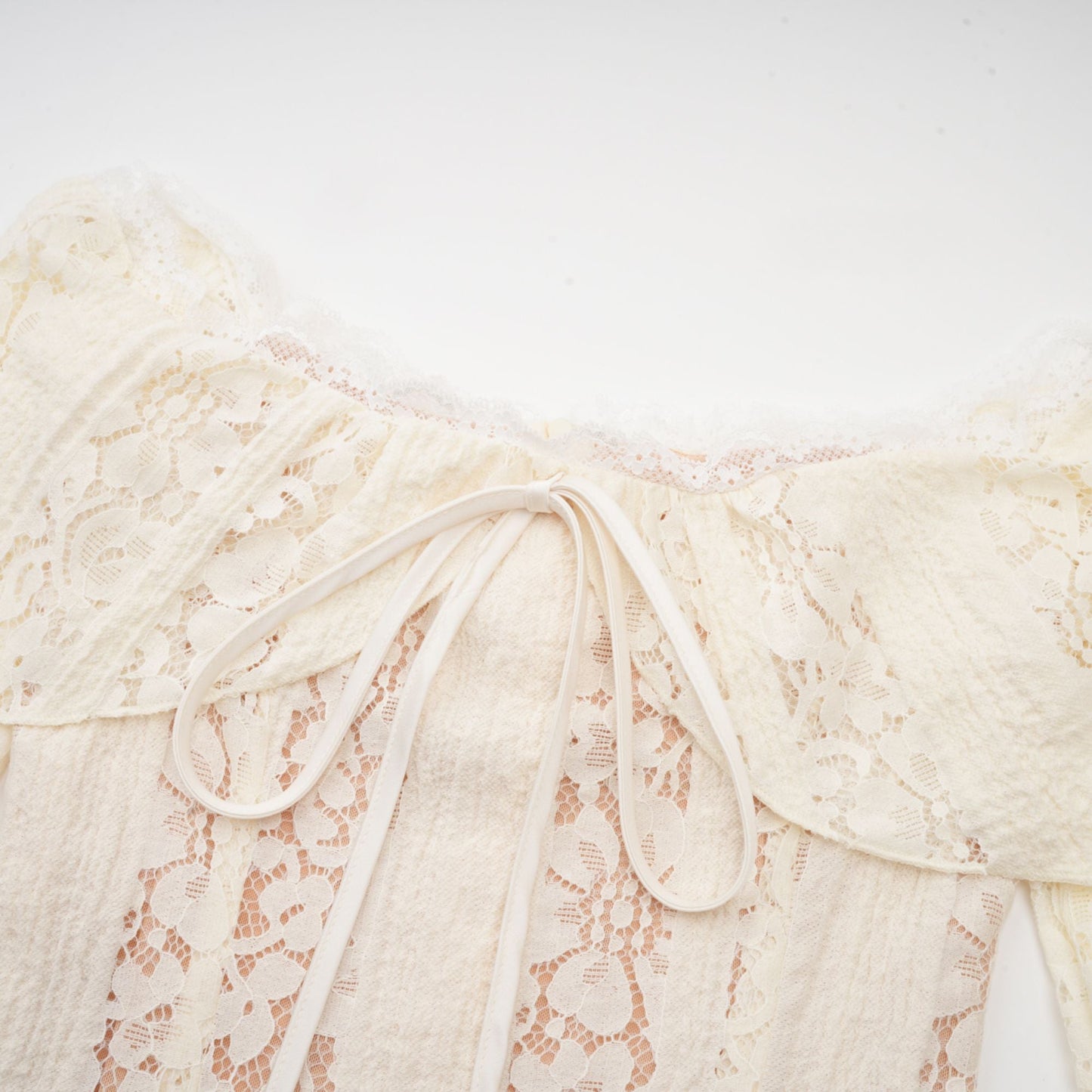 Émeline floral lace flared-cuff mini dress in Neutrals