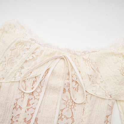 Émeline floral lace flared-cuff mini dress in Neutrals
