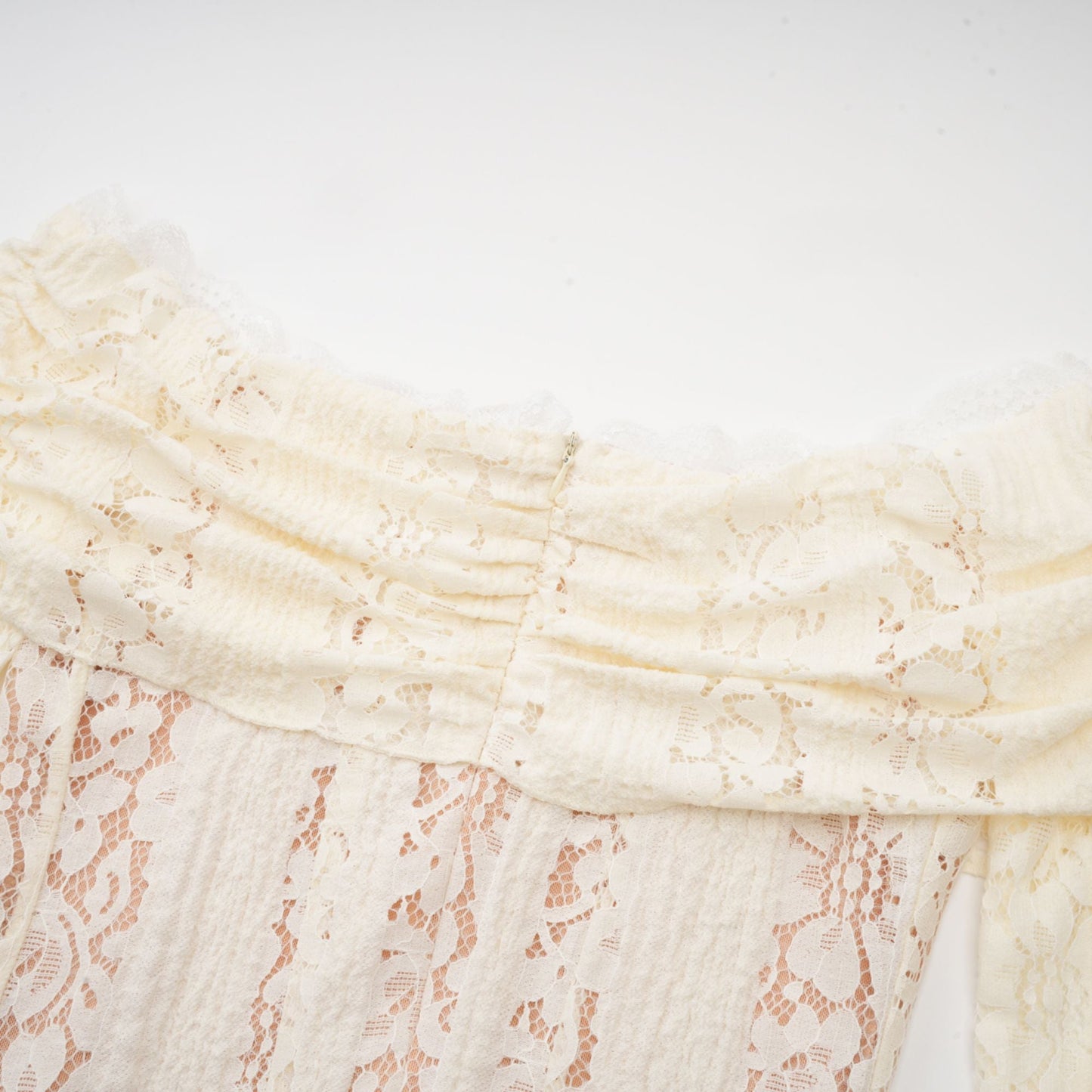Émeline floral lace flared-cuff mini dress in Neutrals