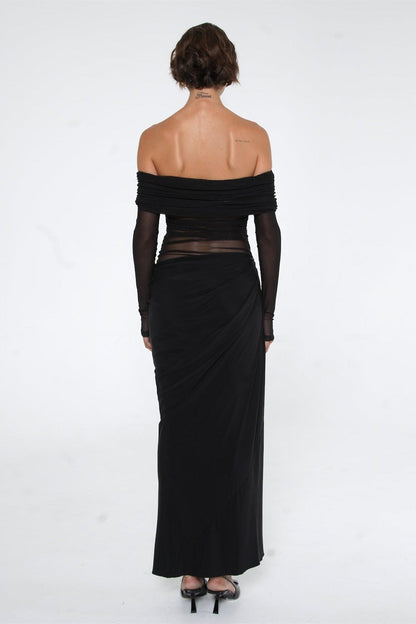 Lillian Off Shoulder Sheer Maxi Mesh Dress