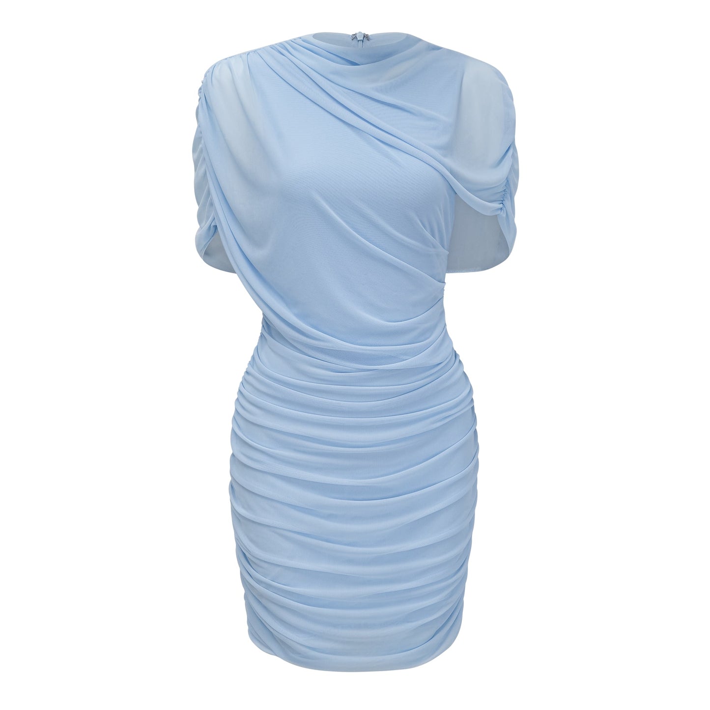 Sylphe Baby-Blue Asymmetrical Pleated Sleeveless Mini Dress