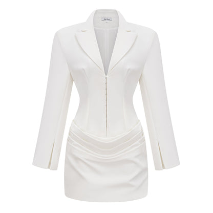 Rosette White Ruched Blazer Mini Dress