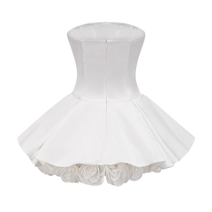 Lucie white petal-layered strapless corset mini dress