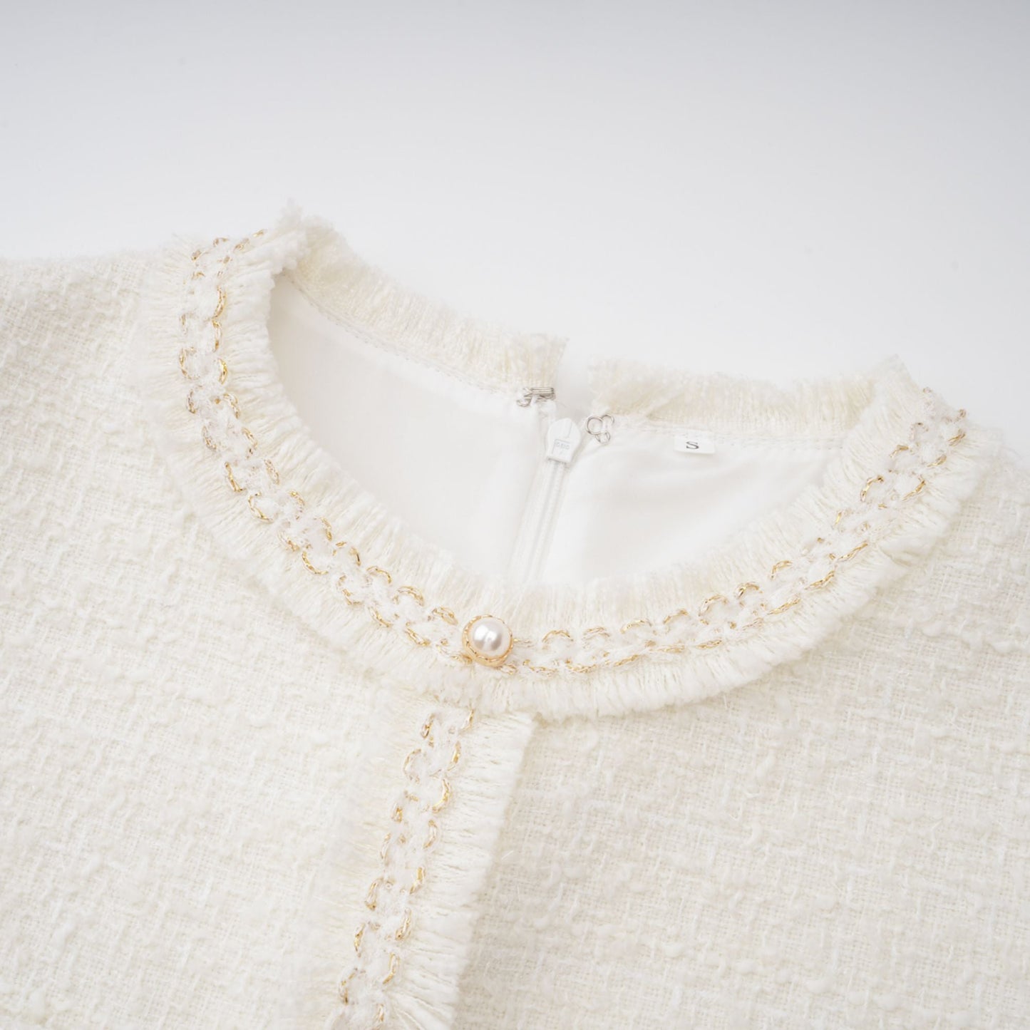 Gaëlle White Faux Pearl Tweed Mini Dress
