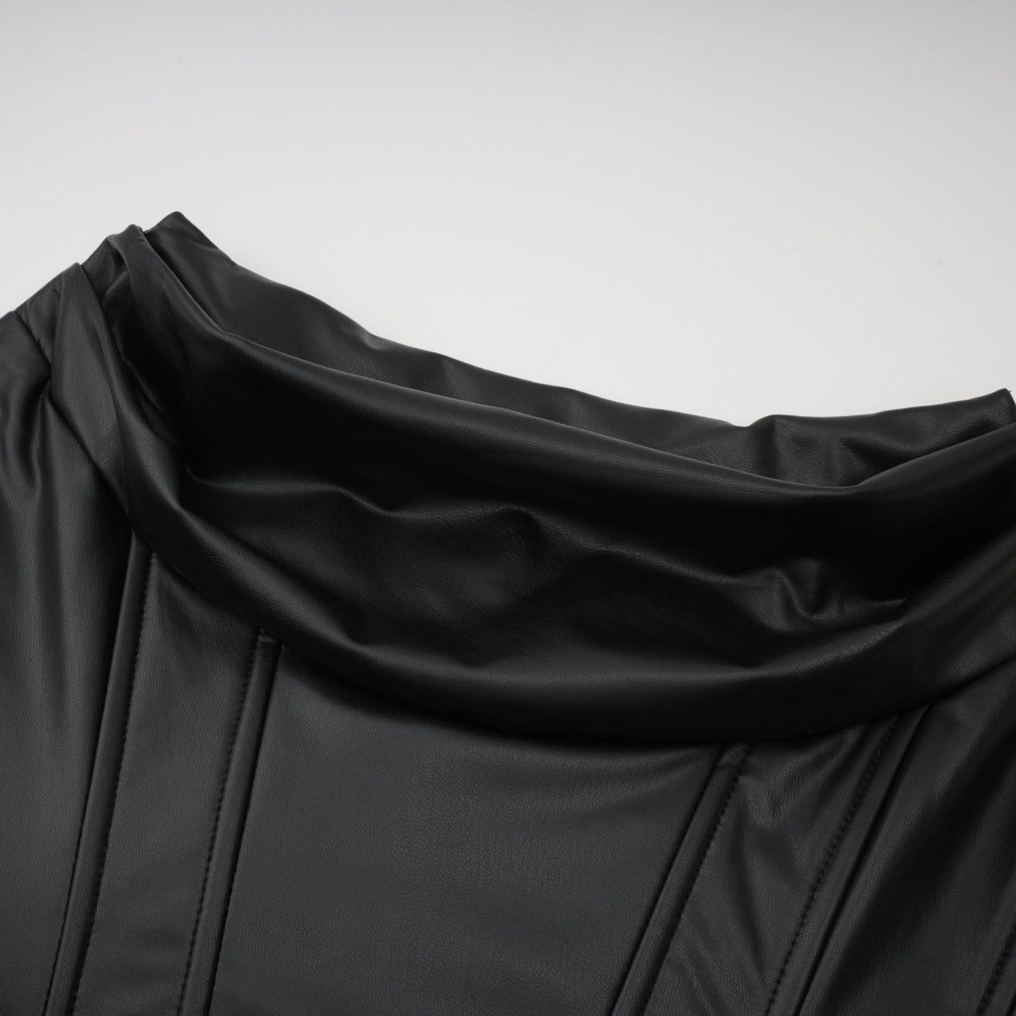 Agnes Black Ruched Leather Bodycon Mini Dress