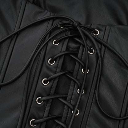 Agnes Black Ruched Leather Bodycon Mini Dress