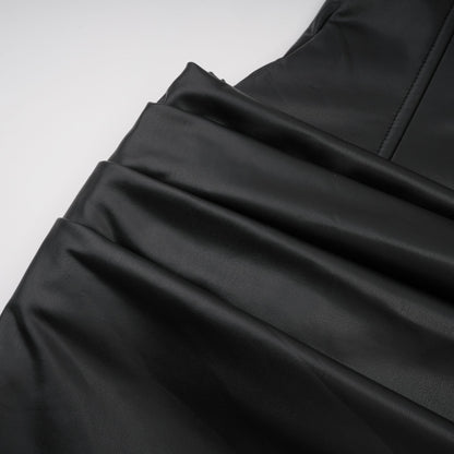 Agnes Black Ruched Leather Bodycon Mini Dress
