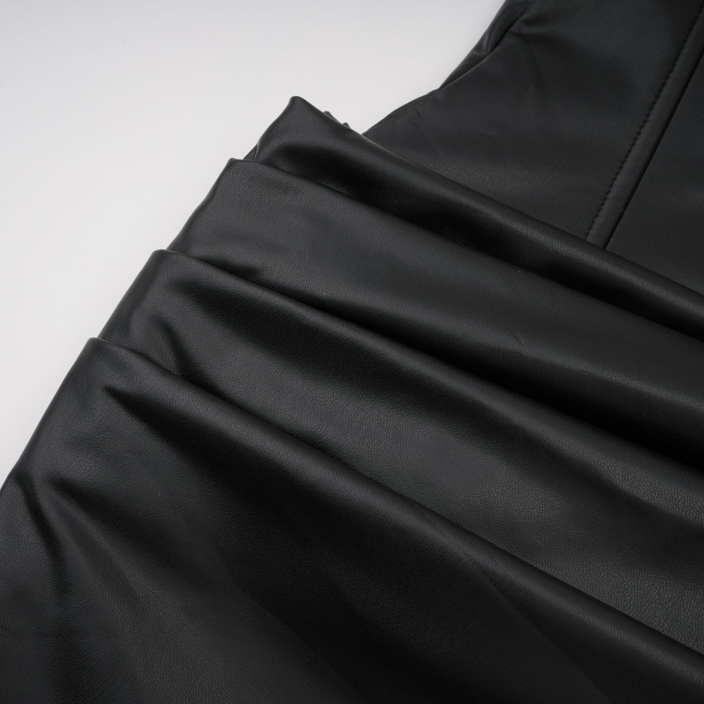 Agnes Black Ruched Leather Bodycon Mini Dress