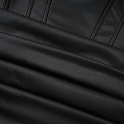 Agnes Black Ruched Leather Bodycon Mini Dress