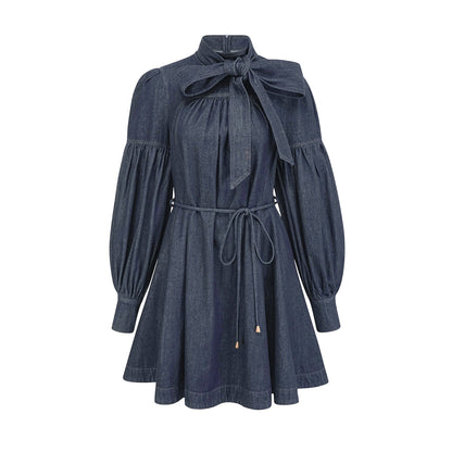 Mirabel dark-blue contrast-stitch denim mini dress