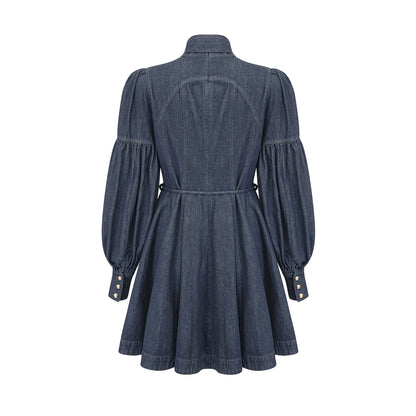 Mirabel dark-blue contrast-stitch denim mini dress