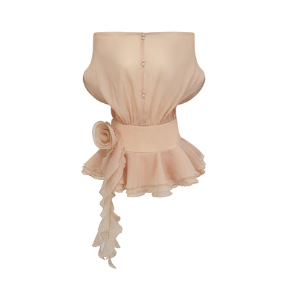 Amélie floral-appliqué flounced mini dress in Neutrals