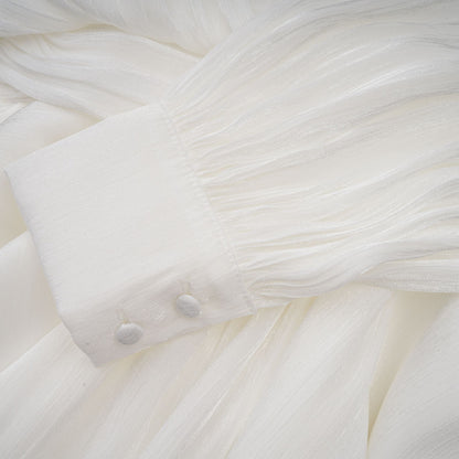 Mahault white pleated glitter-effect mini dress