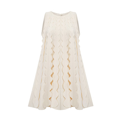 Axelle white wavy-detail sleeveless mini dress