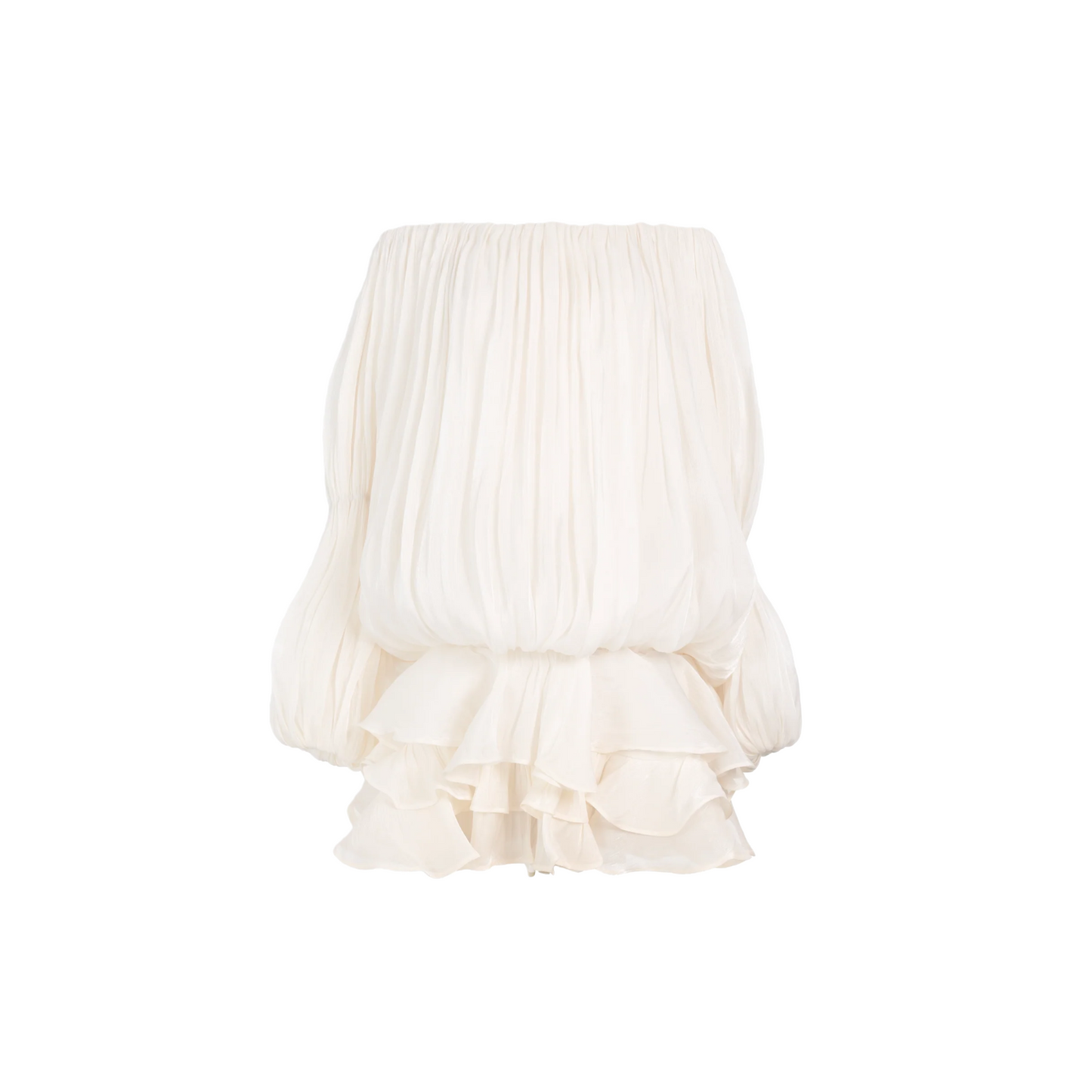 Zofia White Glossy Pleated Tiered Mini Dress