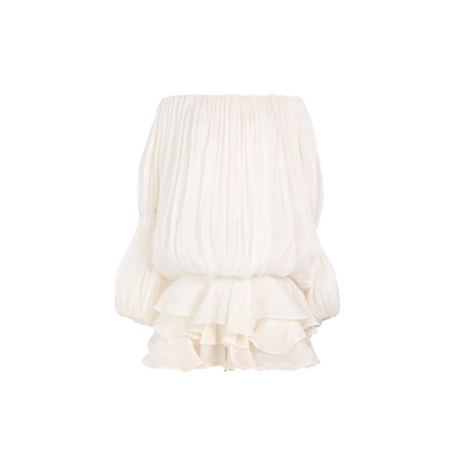 Zofia White Glossy Pleated Tiered Mini Dress