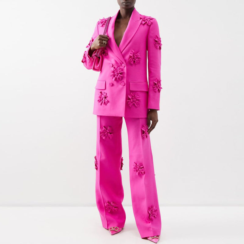 High Waisted 3D Flowers Pink Pants