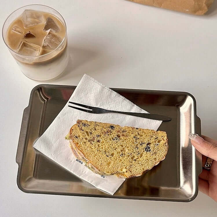 Extra large 36x20 cm industrial stainless steel tray, ideal for serving main courses. Sleek, modern design for versatile home use.