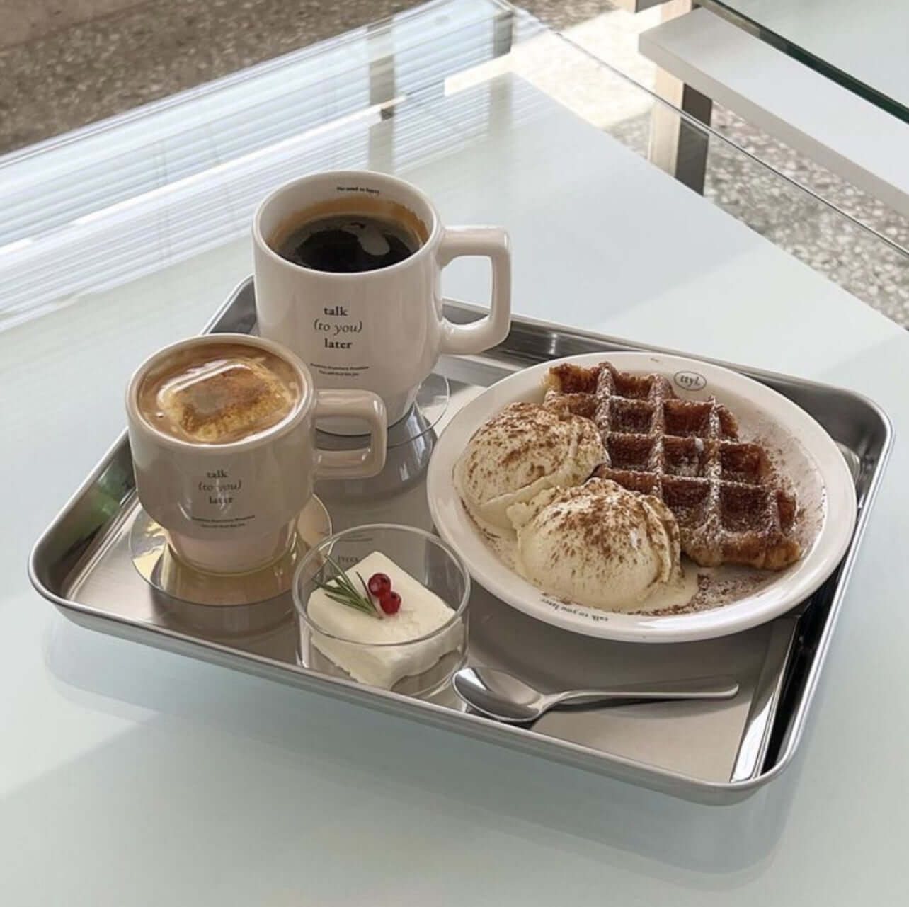 Minimalism stainless steel serving tray with elegant design, showcasing a cup and saucer, perfect for stylish serving and display.