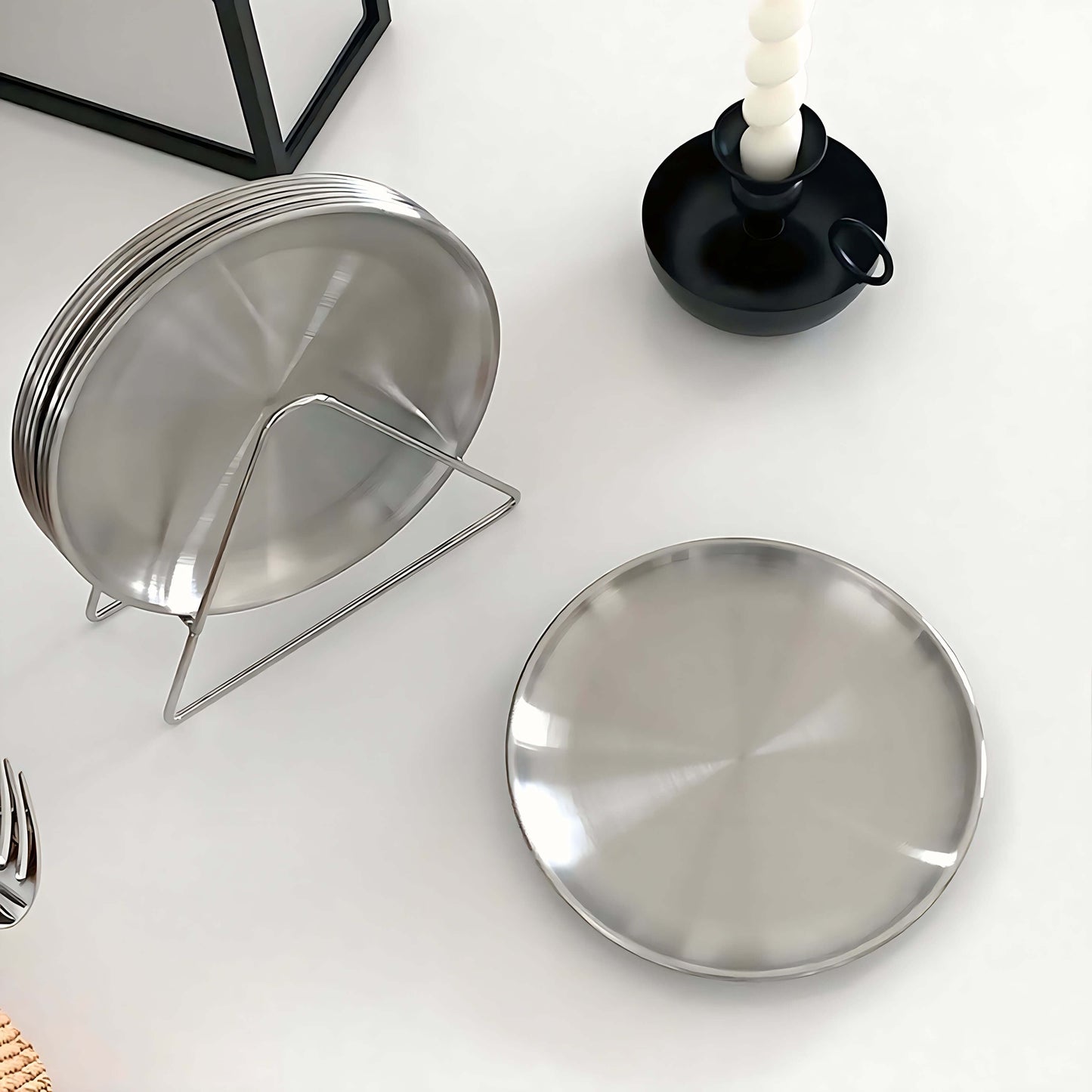 Set of Six Stainless Steel Plate