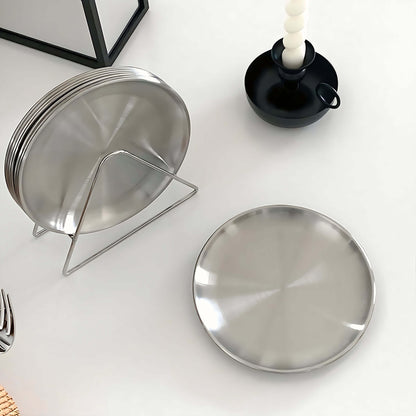 Set of Six Stainless Steel Plate