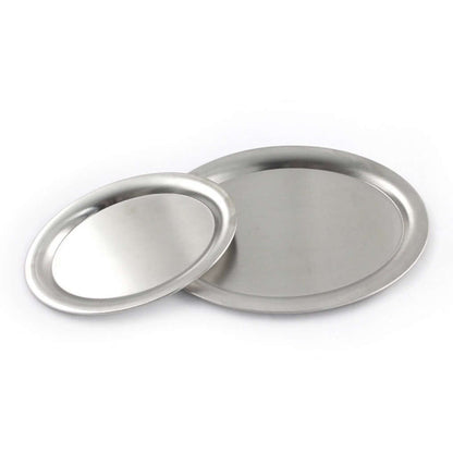 Stainless steel plates with matte finish, part of exclusive collection, perfect for versatile use and safe for all foods.