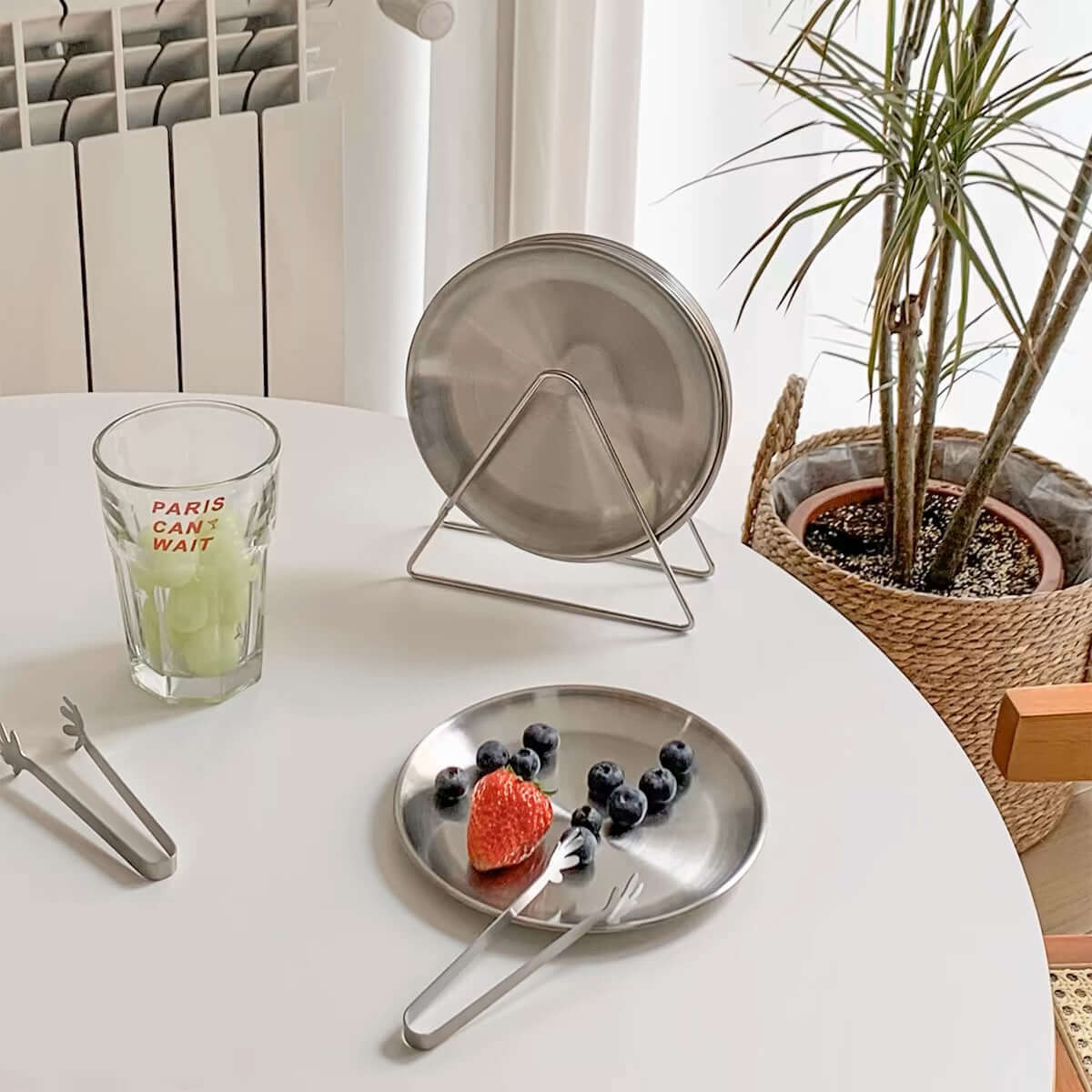 Set of Six Stainless Steel Plate