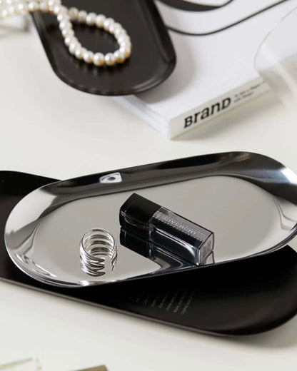 Minimalism steel tray 18cm, crafted from stainless steel, features sleek design, perfect for serving or display.