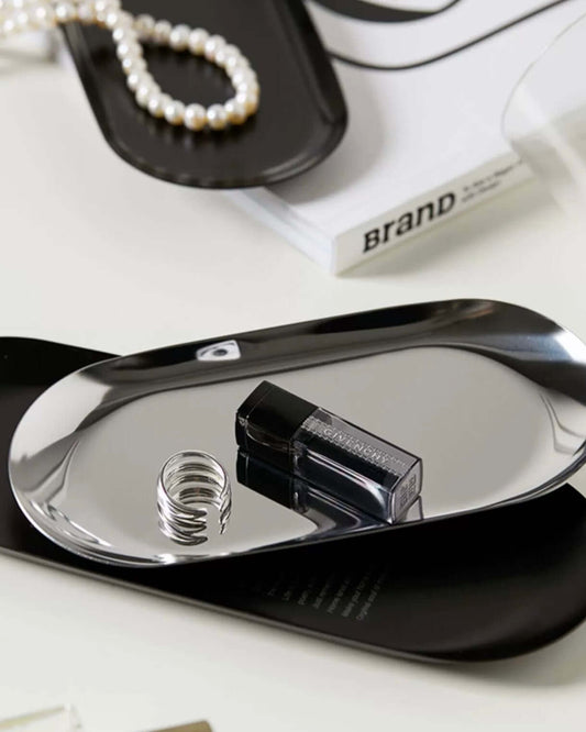 Minimalism steel tray 18cm, crafted from stainless steel, features sleek design, perfect for serving or display.