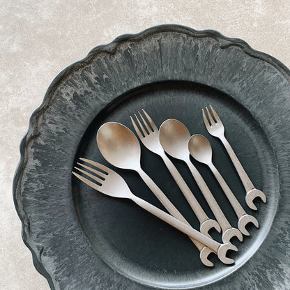 "Vintage INOX Spanner Series Salad Fork, playful design with wrench handle, stainless steel, 150mm length"