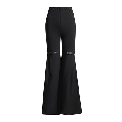 Knees Waist Patchwork Black Flared Pants