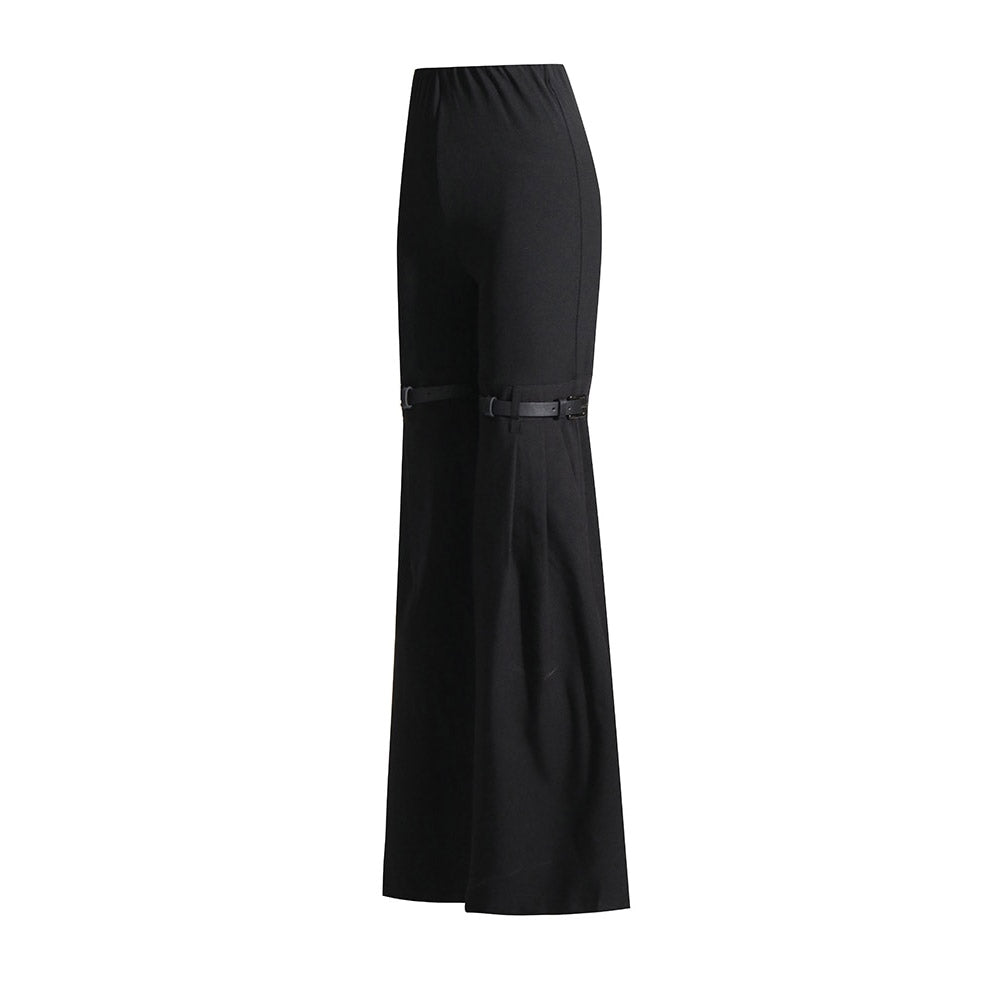 Knees Waist Patchwork Black Flared Pants